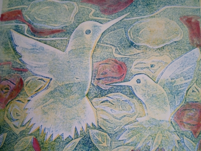 Кулакова Валерия, 11 лет, ''Птицы'', цв. гравюра на картоне, акварель, рук- ль Хасанов В.Ю.