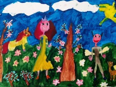 Шипулина Тася, 8 лет,Встреча принцессы со сказкой, гуашь, живопись